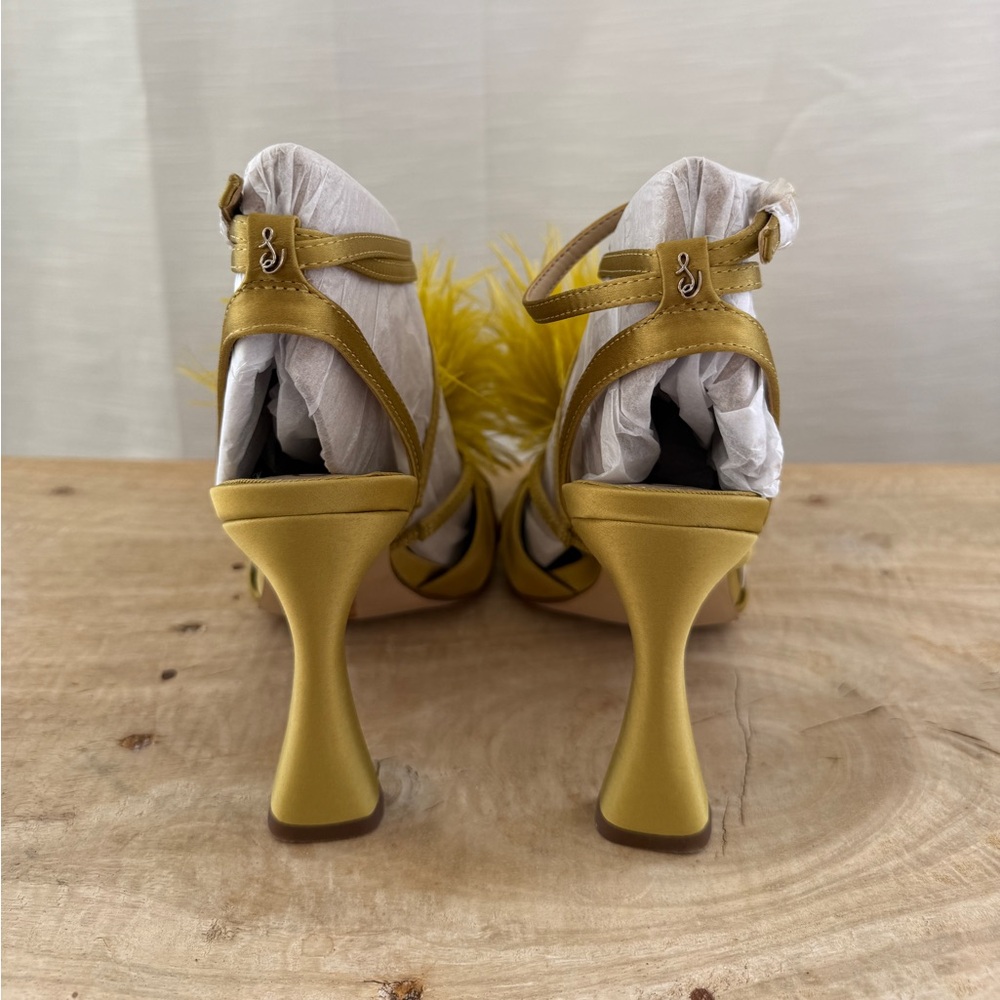 Sam Edelman Layton Feather Strappy Heels Dark Pear Statement Sandals NWT Size 5 - Picture 12 of 15